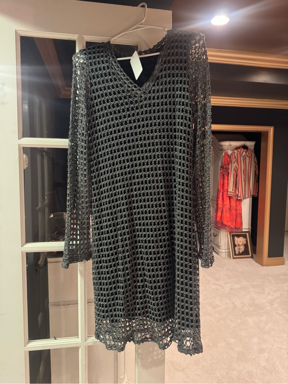 Black and silver holiday V-Neck Long Sleeve Dress
